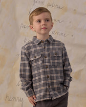 Load image into Gallery viewer, Pocketed Flannel Shirt in Winter Plaid on a boy, close front view
