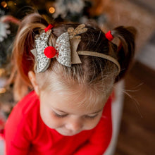 Load image into Gallery viewer, Gold Reindeer Christmas Bow Headband
