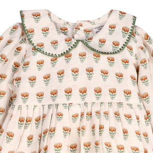 Ina Block Print Floral Baby Dress & Bloomer Set - Mustard Floral