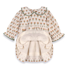 Load image into Gallery viewer, Ina Block Print Floral Baby Dress &amp; Bloomer Set - Mustard Floral
