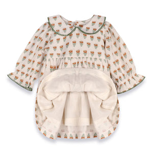 Ina Block Print Floral Baby Dress & Bloomer Set - Mustard Floral