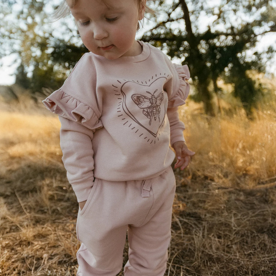 Organic Fleece Ruffle Sleeve Sweatshirt - Love Wings
