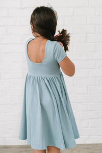 Classic Twirl Dress In Dusty Blue