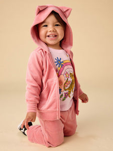 Cat Ears Velour Hoodie - Mauve Glow