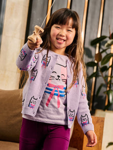 Iconic Bowtie Cats Cardigan - Purple