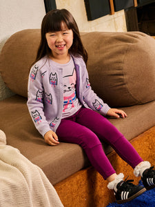 Iconic Bowtie Cats Cardigan - Purple