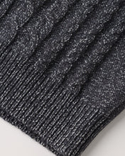 Load image into Gallery viewer, Close-up of a dark charcoal gray ribbed knit fabric with a textured cable pattern, showing the weave detail against a light background.
