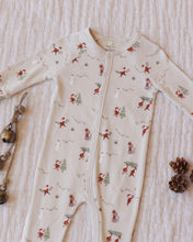 Load image into Gallery viewer, Organic Long John Pajamas in Gnome Village, close-up of the gnome print
