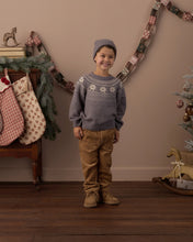 Load image into Gallery viewer, Beanie in Slate Birdseye on a boy by holiday stockings
