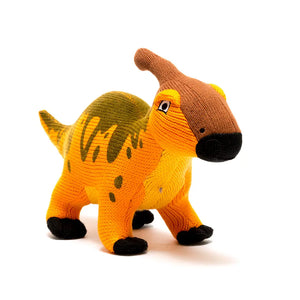 Knitted Parasaurolophus Dinosaur Baby Rattle Orange