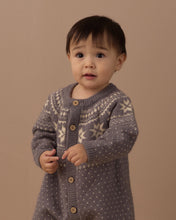 Load image into Gallery viewer, Fair Isle Romper in Slate on a standing baby, front view
