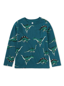 Long Sleeve Printed Pocket Tee - Dynamic Dinos