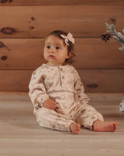 Load image into Gallery viewer, Henley Jumpsuit in Kitties on a seated baby, front view
