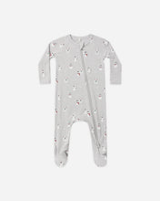 Load image into Gallery viewer, Light gray baby footie with an allover snowman print, long sleeves, enclosed feet, and a zipper from neckline to ankle.
