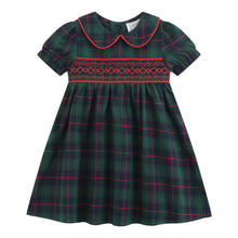 Load image into Gallery viewer, Blue, Green, Red Plaid Smocked Collared Dress
