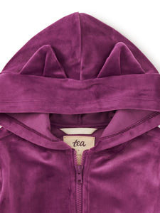 Cat Ears Velour Hoodie - Cosmic Berry
