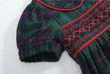 Load image into Gallery viewer, Blue, Green, Red Plaid Smocked Collared Dress
