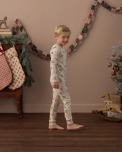 Load image into Gallery viewer, Organic Long Sleeve PJ Set in Gnome Village on a boy, full length side view
