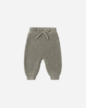 Load image into Gallery viewer, Quincy Mae muted green chunky knit pants with a drawstring waist and ribbed ankle cuffs.
