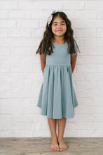 Load image into Gallery viewer, Classic Twirl Dress In Dusty Blue
