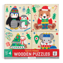 Load image into Gallery viewer, Christmas Festive Friends Wooden Puzzles Set of 4
