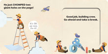 Load image into Gallery viewer, Illustration of construction workers repairing a page with text and tools.

