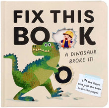 Load image into Gallery viewer, Children's book titled 'Fix This Book' with a dinosaur illustration on the cover.
