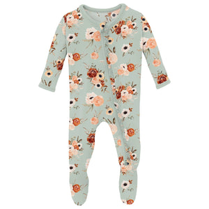 Print Muffin Ruffle Footie With 2 Way Zipper Aloe Fall Floral