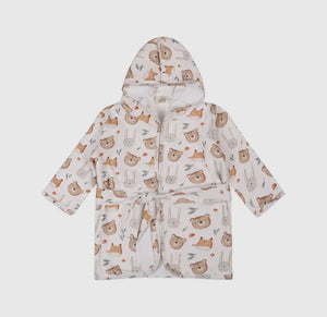 Forest Animals Baby Bathrobe (Organic Jersey) Off-White