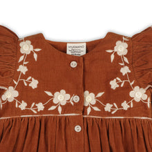 Load image into Gallery viewer, Floral Embroidered Corduroy Baby Dress &amp; Bloomer - Organic Rust Brown
