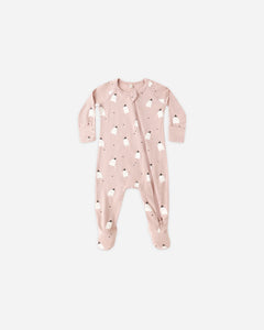 Bamboo Zip Footie - Pink Ghosts