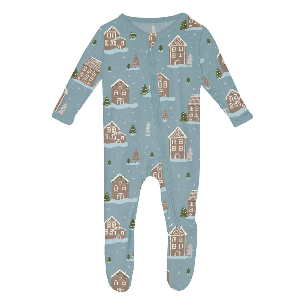 Print Footie With 2 Way Zipper - Stormy Sea Gingerbread Town