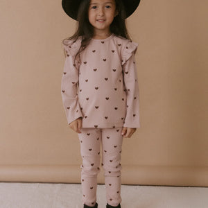 Organic Long Sleeve Top Set Of 2 - Hearts + Dusty Rose