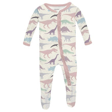 Load image into Gallery viewer, Print Muffin Ruffle Footie With 2 Way Zipper - Lavender Dino Museum
