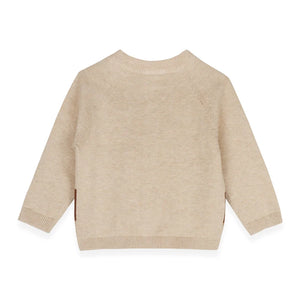 Horse Jacquard Sweater Knit Baby Cardigan (Organic Cotton) - Oatmeal Heather
