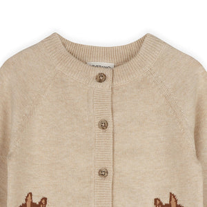 Horse Jacquard Sweater Knit Baby Cardigan (Organic Cotton) - Oatmeal Heather
