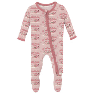 Print Muffin Ruffle Footie With 2 Way Zipper Baby Rose Fair Carousel