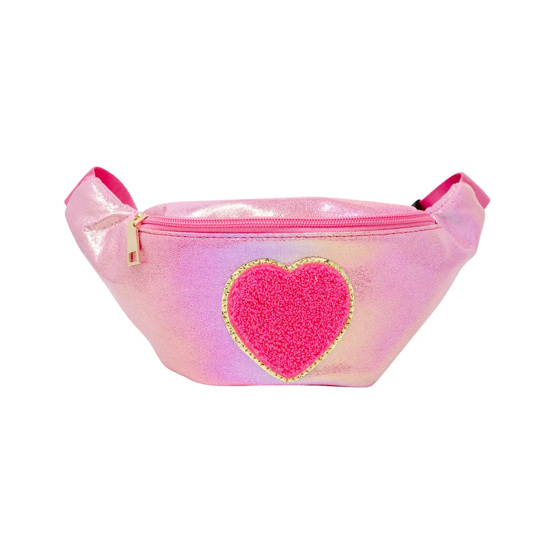 Shiny Heart Patch Sling Bag Hot Pink