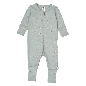 Stars Rib Bodysuit With Feet - Jasmin Blue