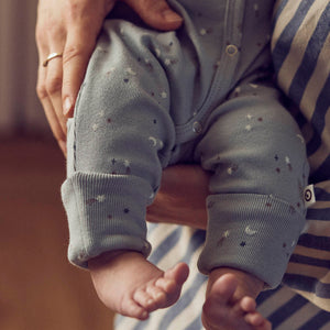 Stars Rib Bodysuit With Feet - Jasmin Blue