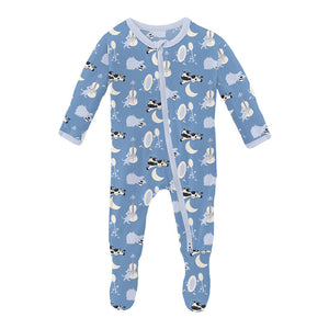 Print Footie With 2 Way Zipper-Dream Blue Hey Diddle Diddle