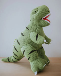 Knitted Green T Rex Baby Plush Sensory Crinkle Toy