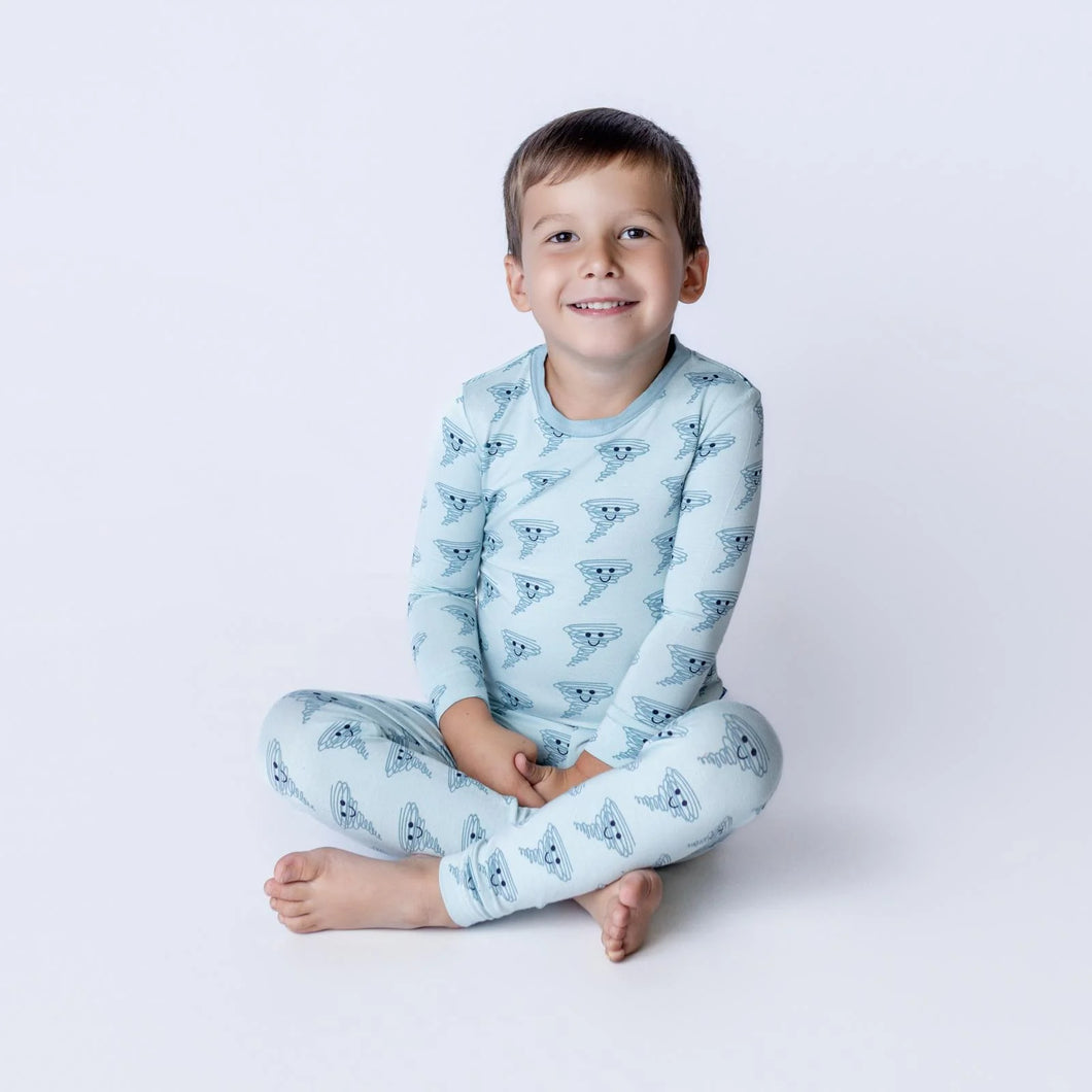 Print Long Sleeve Pajama Set Spring Sky Happy Tornado