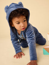 Load image into Gallery viewer, Bear Ears Velour Baby Hoodie - Naval Blue
