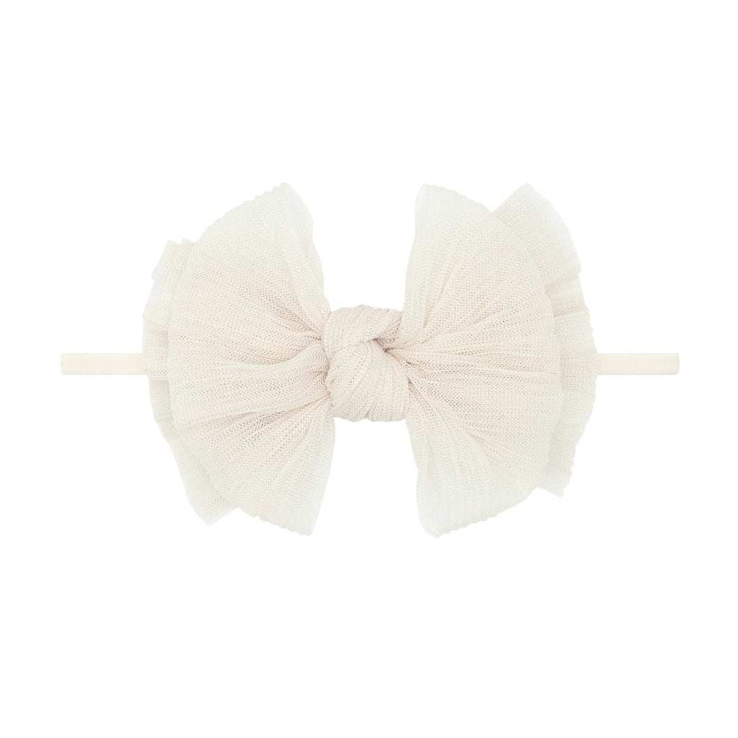 Skinny Soft Tulle Bow Headband - Pleated Oatmeal