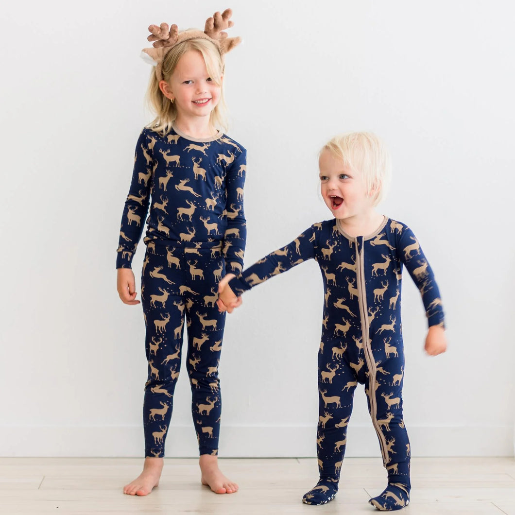 Print Long Sleeve Pajama Set - Peacock Elk