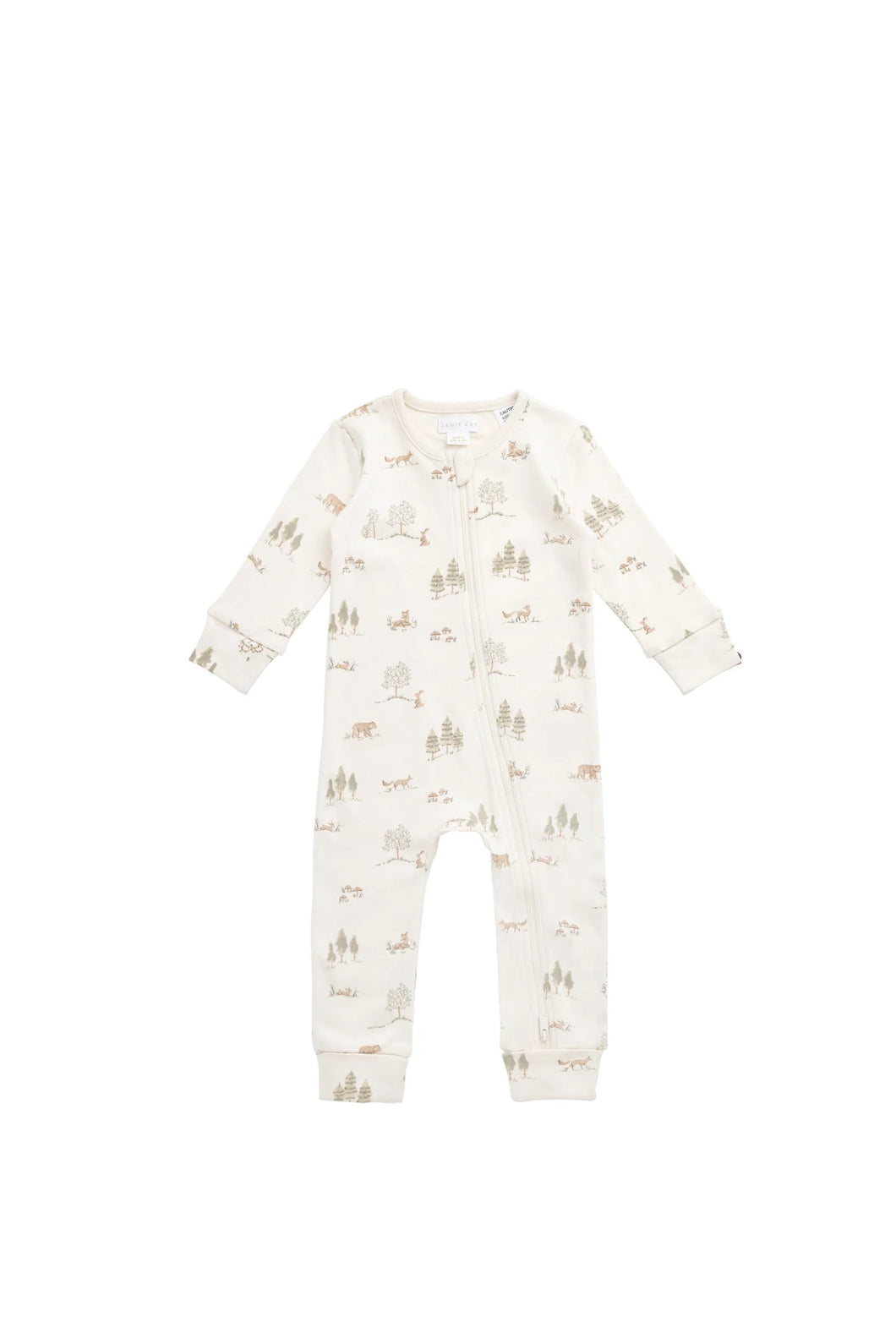 Organic Cotton Reese Zip Onesie - Pine Forest Friends