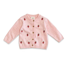 Load image into Gallery viewer, Strawberry Embroidered Knit Baby Cardigan - Pink Heather
