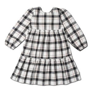 Organic Long Sleeve Tiered Dress - Plaid Checks