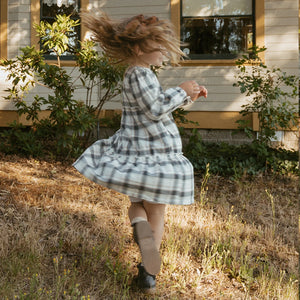 Organic Long Sleeve Tiered Dress - Plaid Checks